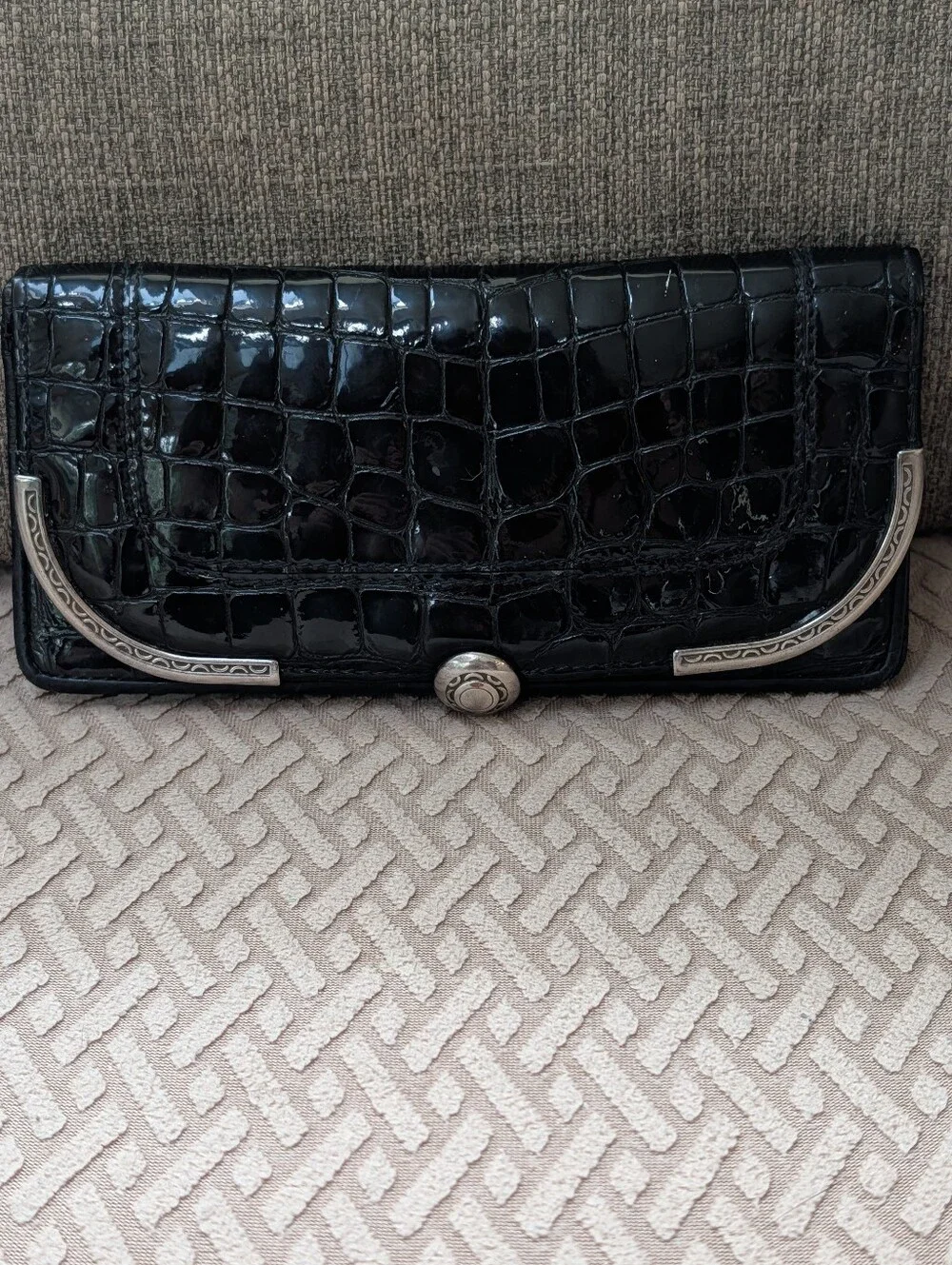 Brighton Black Patent Leather Crocodile Embossed Wallet Crossbody